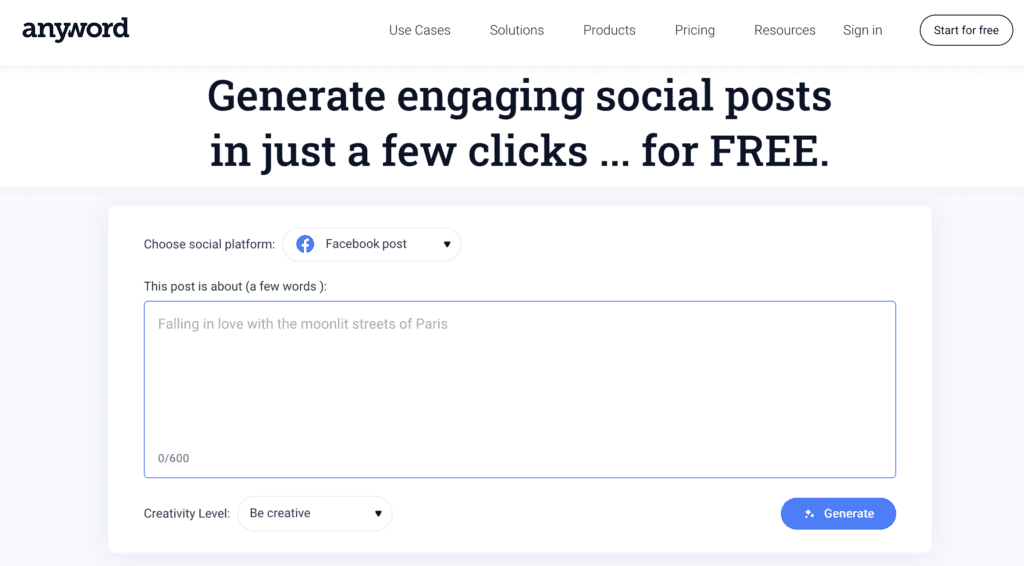 Anyword social post writer